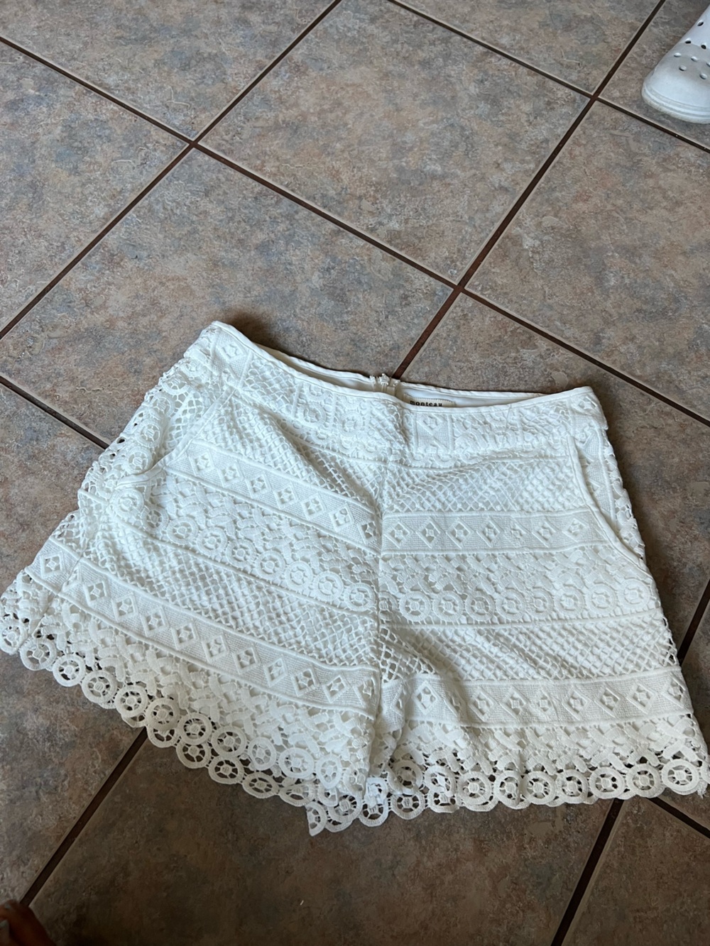 Monteau White Lace Crochet Shorts